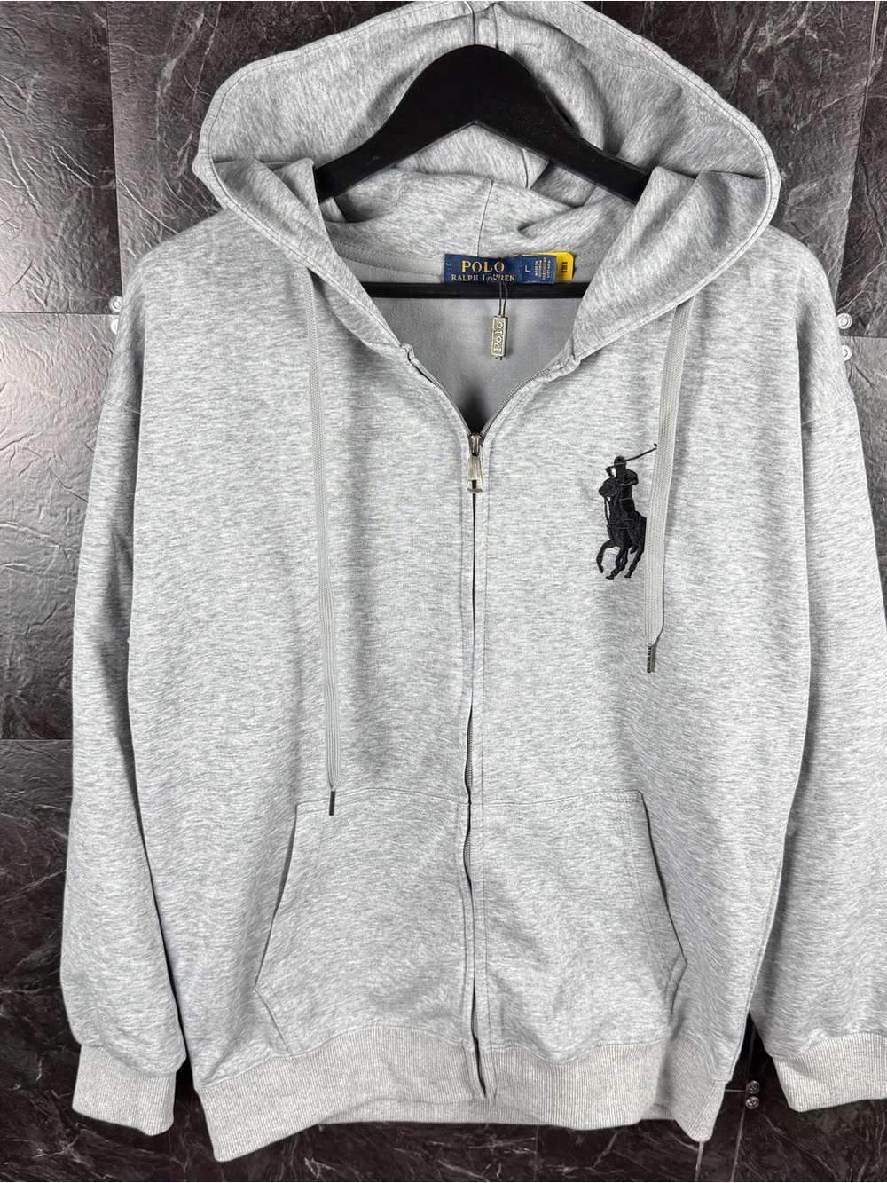 Polo Ralph Lauren Grey Knit Big Pony Fleece Zip Hoodie Large